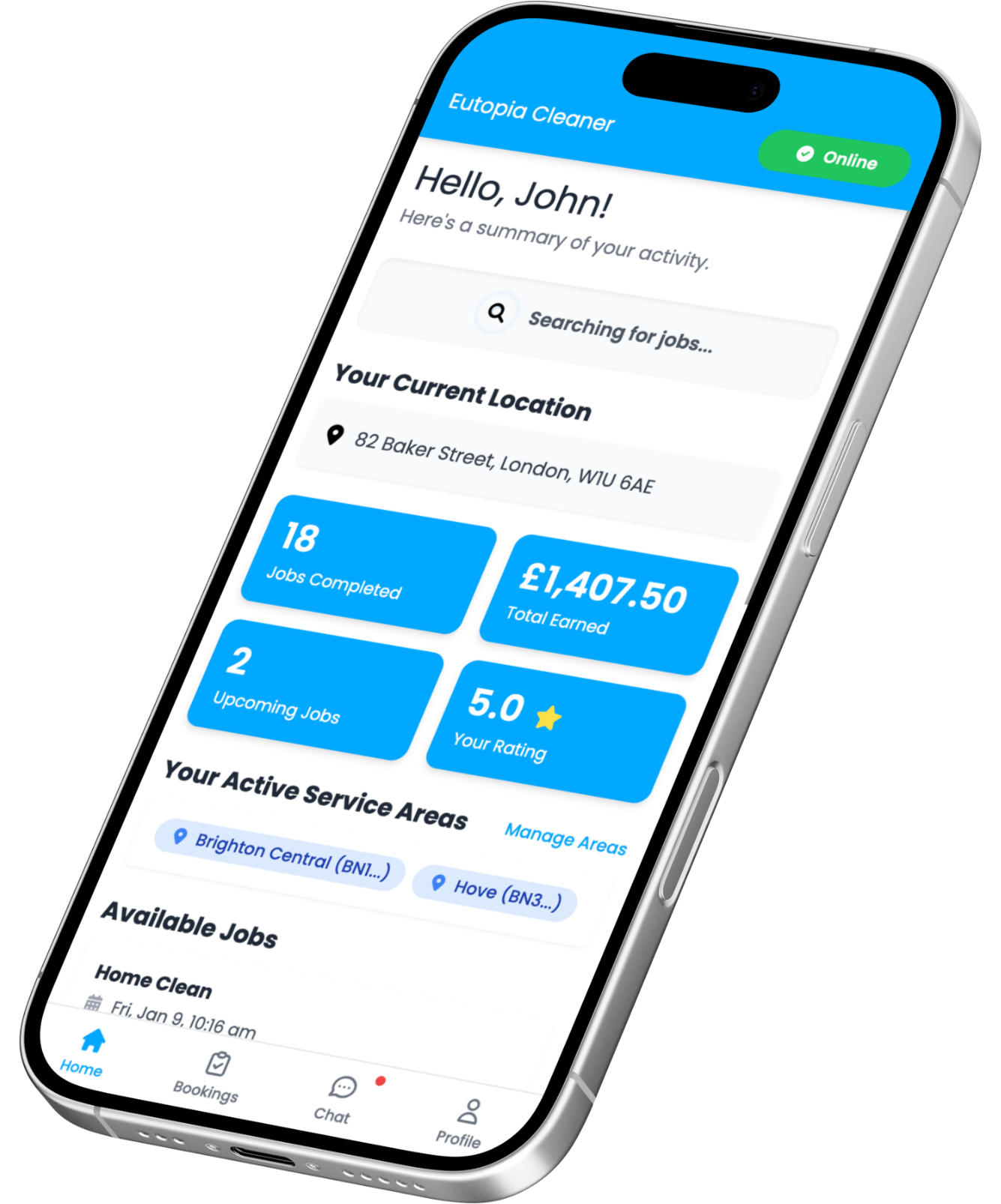 Eutopia Cleaning App Interface
